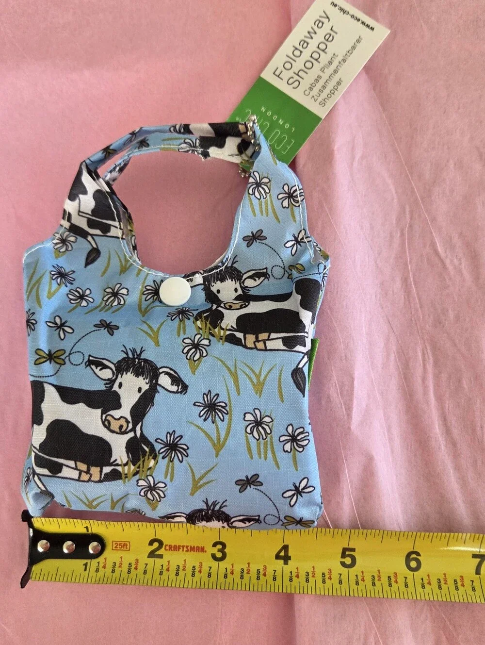 Eco Chic London Cow Print Shopper Foldable Tote Shopping Bag Foldaway Pouch Blue